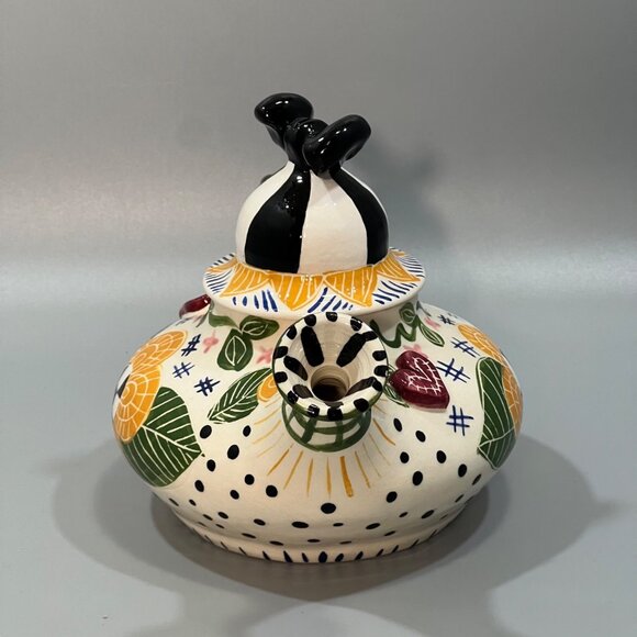 Vintage Meg Johnson Whimsical Teapot Ceramic Pottery Handmade and Painted Design - Picture 3 of 8